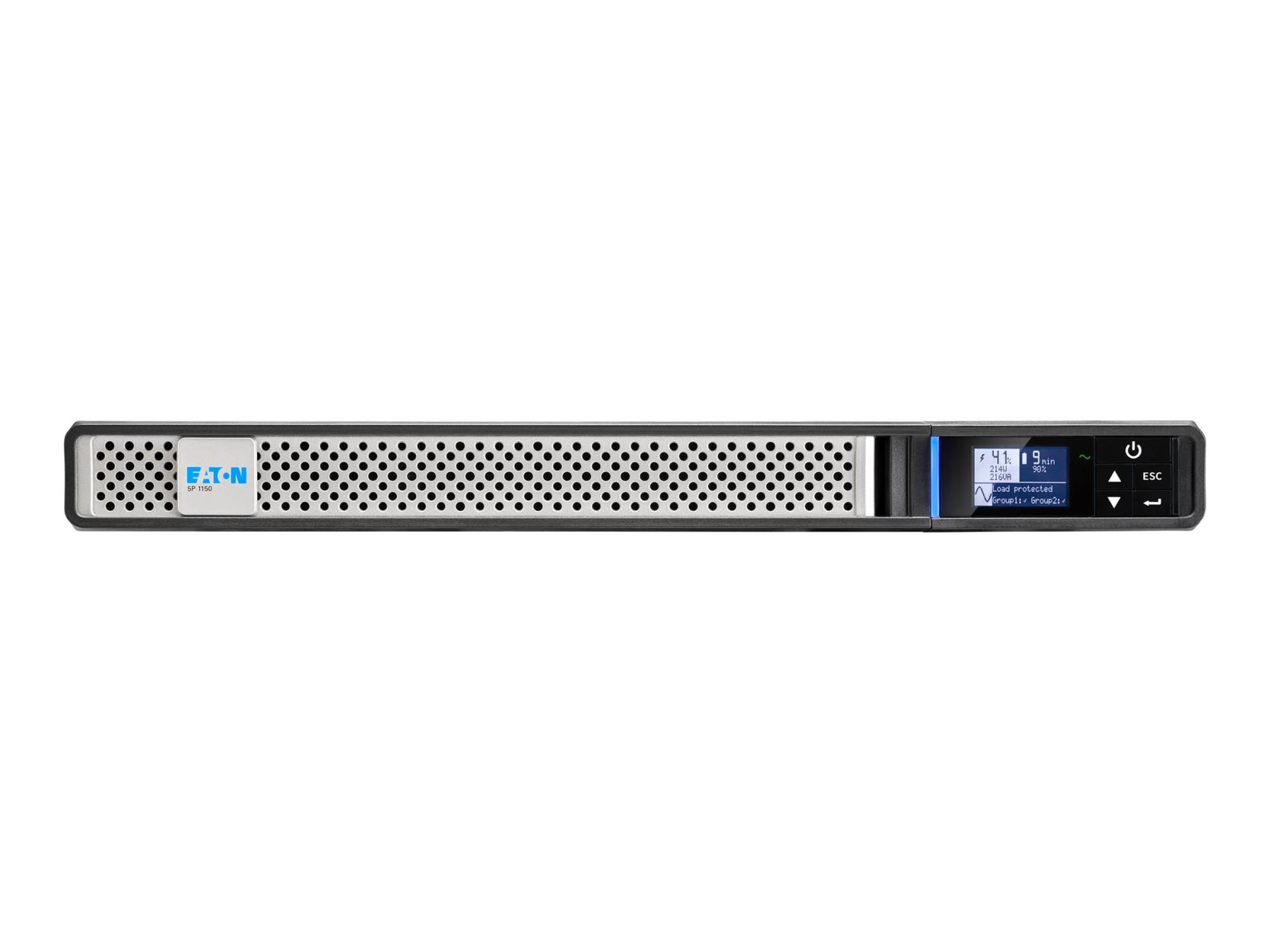 Eaton 5P 1150iR - Gen 2 - USV (Rack - einbaufähig) - Wechselstrom 200/208/220/230/240 V - 920 Watt - 1150 VA - 1-phasig - 9 Ah - RS-232, USB - Ausgangsanschlüsse: 6 - 1U - 48.3 cm (19")