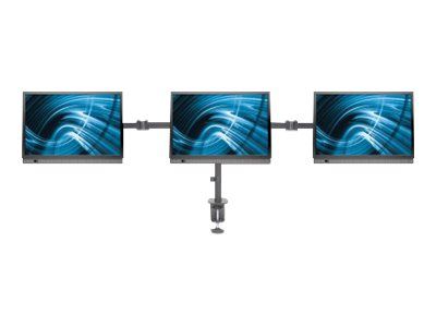 Manhattan TV & Monitor Mount, Desk, Double-Link Arms, 3 screens, Screen Sizes: 10-27", Black, Clamp Assembly, Triple Screen, VESA 75x75 to 100x100mm, Max 7kg (each)