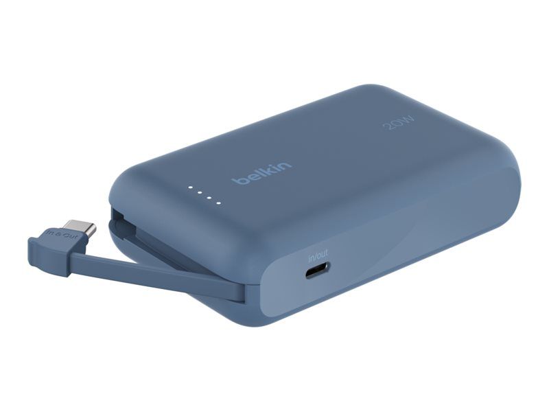 Belkin BoostCharge - Powerbank - mit integriertem Kabel - 10000 mAh - 20 Watt - 3 A - Fast Charge - 2 Ausgabeanschlussstellen (24 pin USB-C)