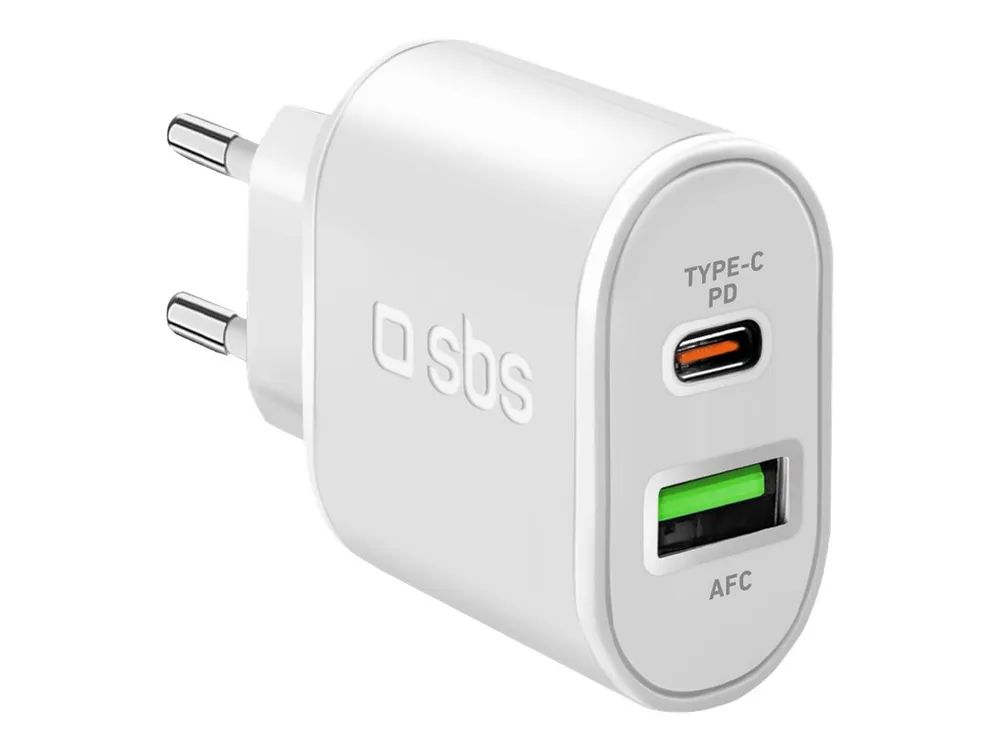 SBS Netzteil - 20 Watt - 3 A - Fast Charge, PD - 2 Ausgabeanschlussstellen (USB, 24 pin USB-C)