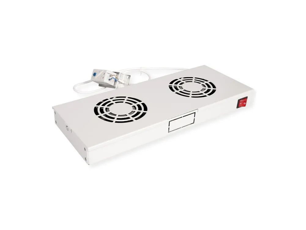 ROLINE Rack-Lüfter - 2 Lüfter mit Thermostat - auf Dach montierbar - RAL 7035, Hellgrau - 48.3 cm (19")