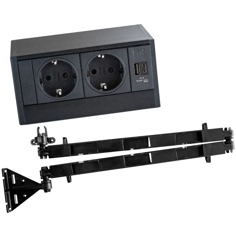 EVOline R-Dock Steckdosenelement 2 Schuko, USB-Charger schwarz mit EVOline Wing
