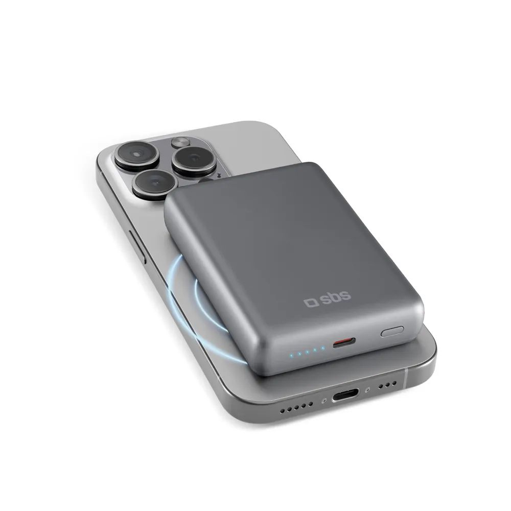 SBS Induktions Powerbank 20W PD, 10.000 mAh, MagSafe, Aluminium