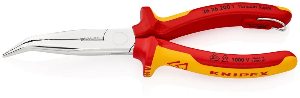 KNIPEX 26 26 200 T Flachrundzange mit Schneide (Storchschnabelzange) isoliert mit 2K-Hüllen 200 mm