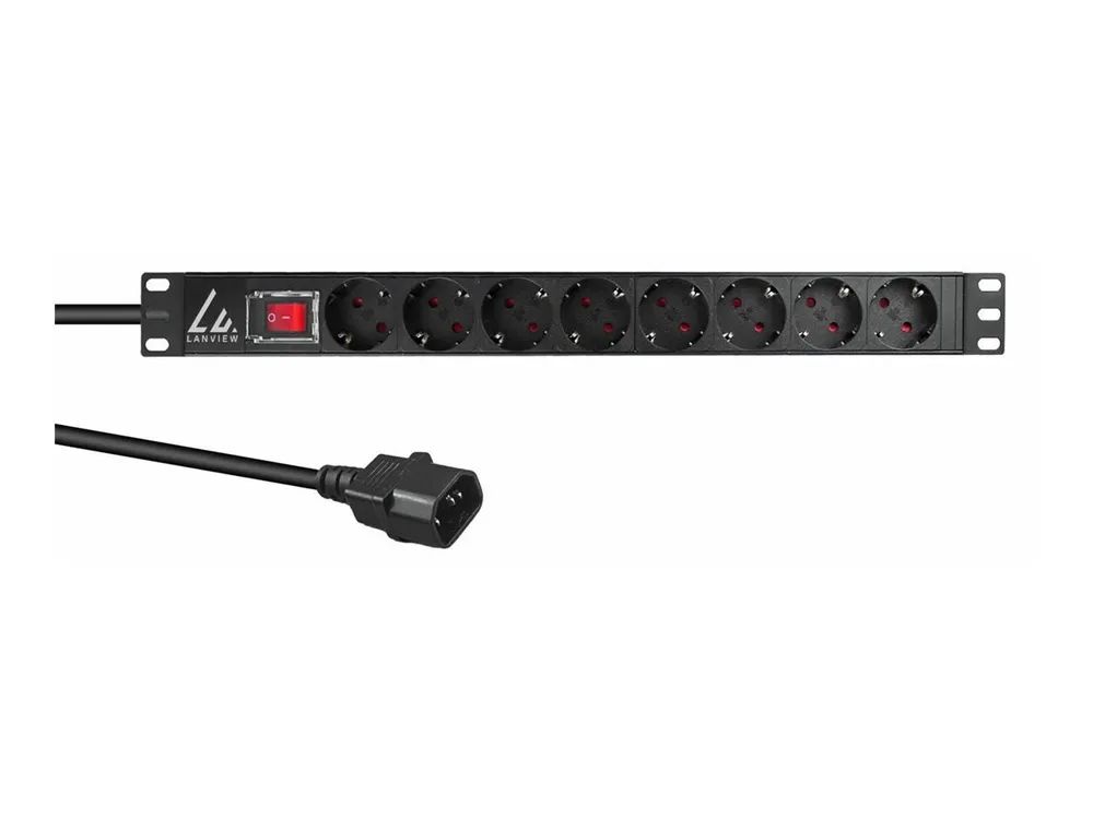 Lanview Steckdosenleiste (Rack - einbaufähig) - 10A - Wechselstrom 230 V - 1-phasig - Eingabe, Eingang IEC 60320 C14 - Ausgangsanschlüsse: 8 (Typ E)