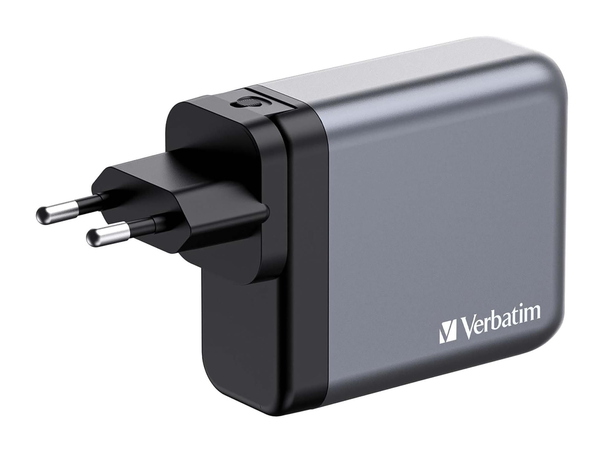 Verbatim Netzteil - GaN - 140 Watt - 5 A - PD 3.0, Power Delivery 3.1, QC 3.0, PD/PPS - 4 Ausgabeanschlussstellen (3 x USB-C, USB)