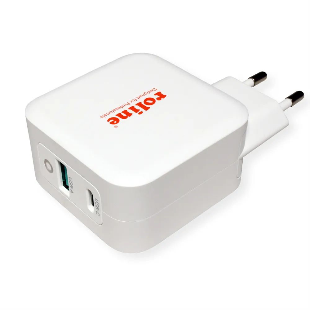 ROLINE USB Charger mit Euro-Stecker, 2 Port (Typ-A QC3.0, Typ-C PD), 65W