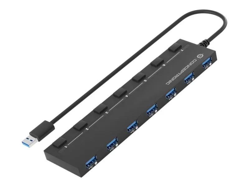 Conceptronic HUBBIES HUBBIES19BP - Hub - with 5V/3A power adapter, 90 cm cable, individual power switch