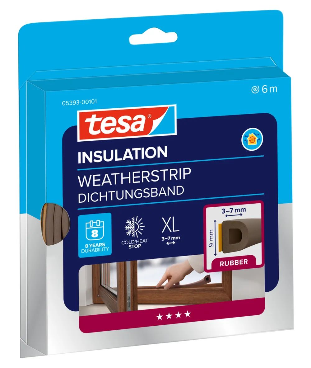 tesamoll® Insulation D-Profil Dichtung, braun, selbstklebend für Türen & Fenster