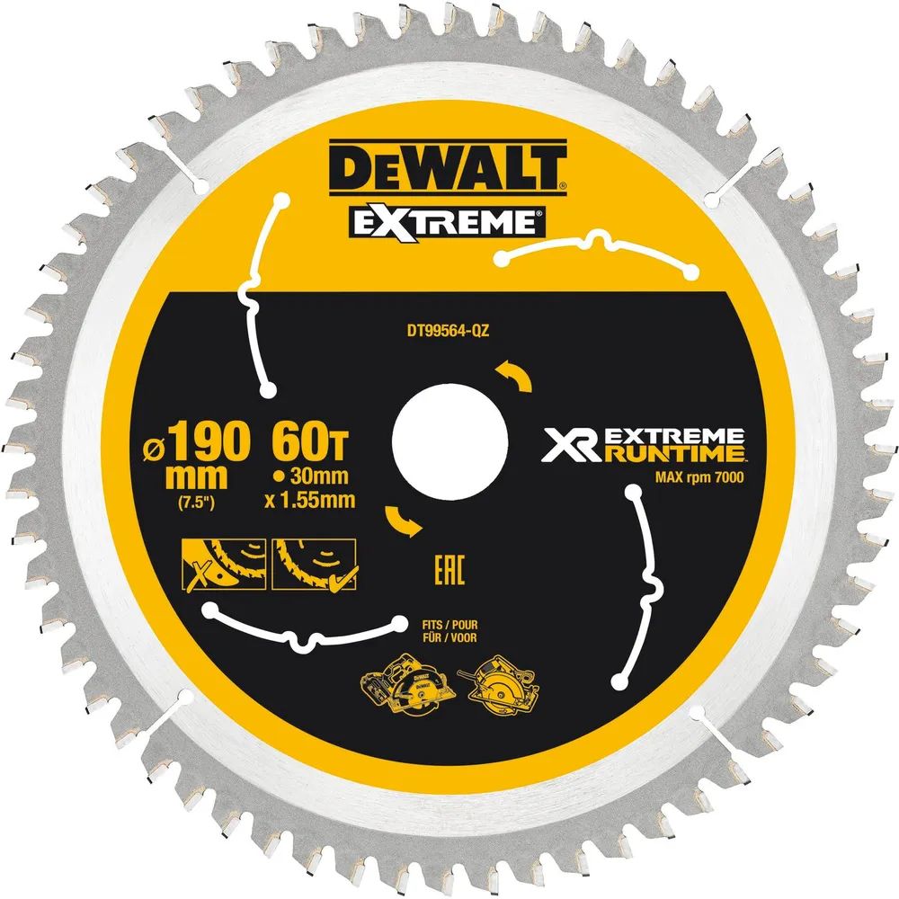 DEWALT Kreissägeblatt XR Extrem Runtime HM ø 190 x 1,38 x 30mm Zähne 60 (WZ/FZ)