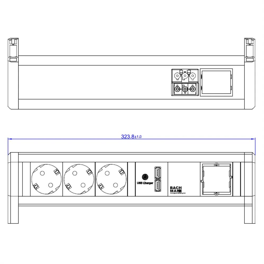 BACHMANN Desk1 1xUSBCharger 3xSchutzkontakt, 1xABD