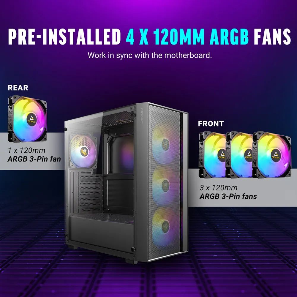 ANTEC AX65 ARGB PC Gehäuse Midi Tower Gaming ATX, schwarz