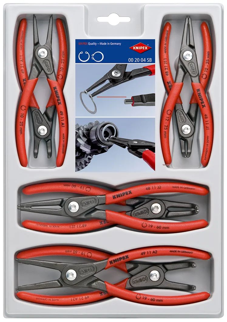 KNIPEX 00 20 04 SB Präzisions-Sicherungsringzangen-Set 8-teilig