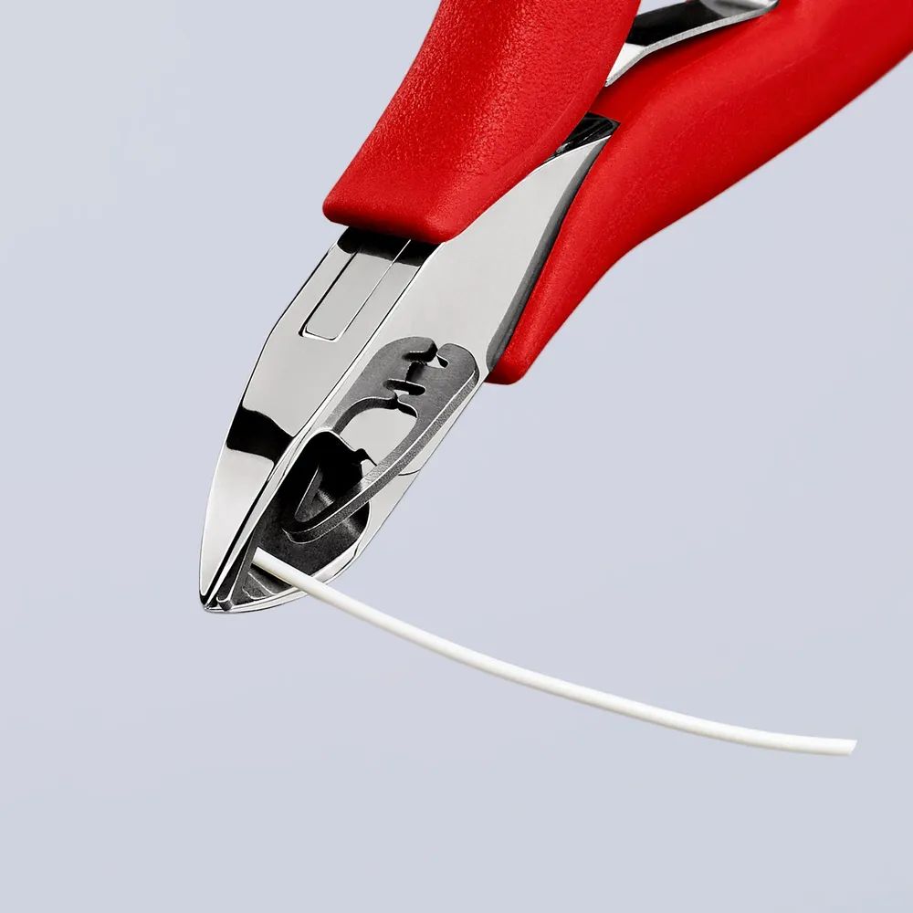 KNIPEX Elektronik-Seitenschneider mit durchgestecktem Gelenk mit rutschhemmenden Kunststoff-Hüllen 115 mm