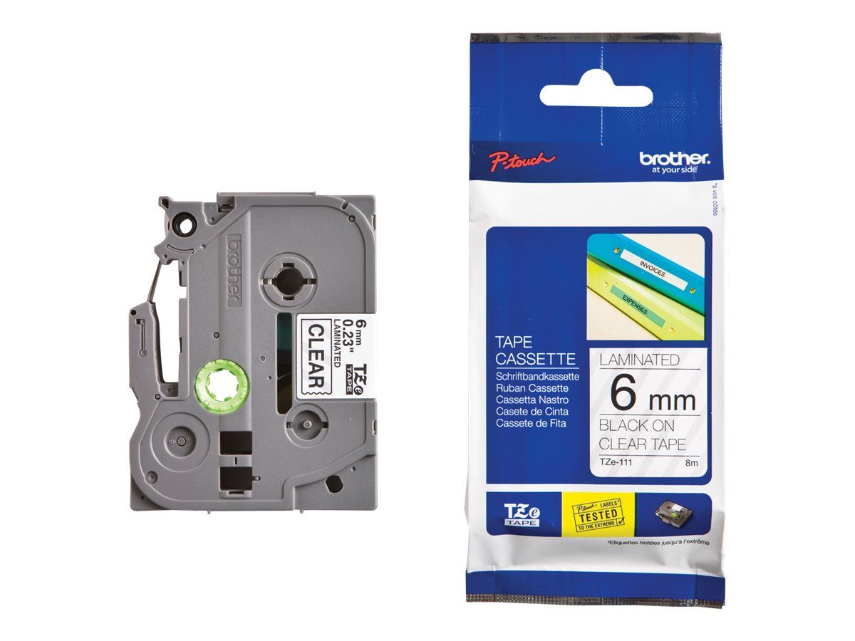 Brother TZe-111 - Standard-Klebstoff - schwarz auf durchsichtig - Rolle (0,6 cm x 8 m)