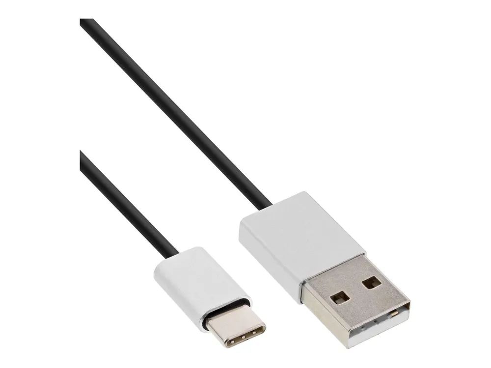 InLine USB 2.0 Kabel - USB-C Stecker an A Stecker - schwarz/Alu - flexibel - 1m