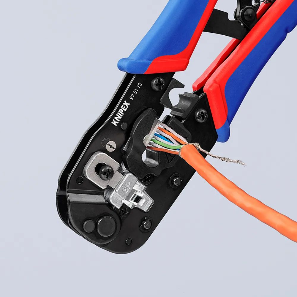 KNIPEX Crimpzange für RJ45-Westernstecker mit Mehrkomponenten-Hüllen brüniert 190 mm
