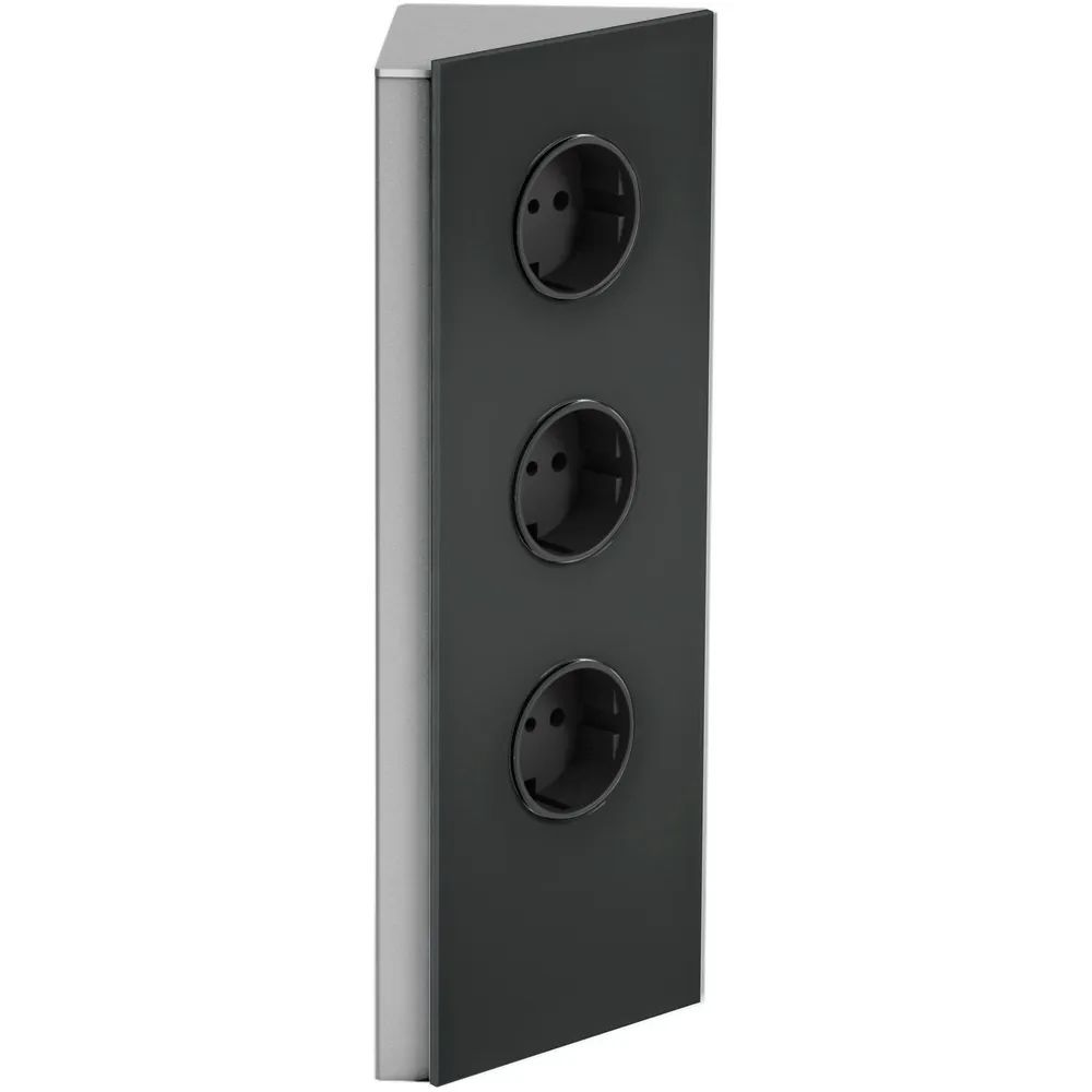 WIPO Steckdosenelement Power Eck G, 3 Schukosteckdosen, Edelstahl/Glas schwarz