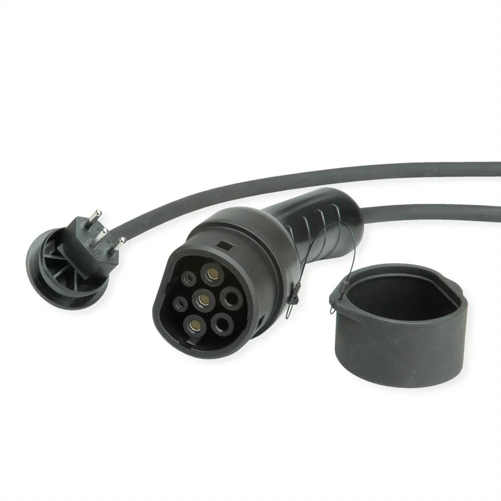ROLINE Tragbares E-Auto Ladegerät, T12 (CH, Typ J) & Typ2 Stecker, 1-phasig, Mode 2, 10 A, 2,3 kW, 5 m