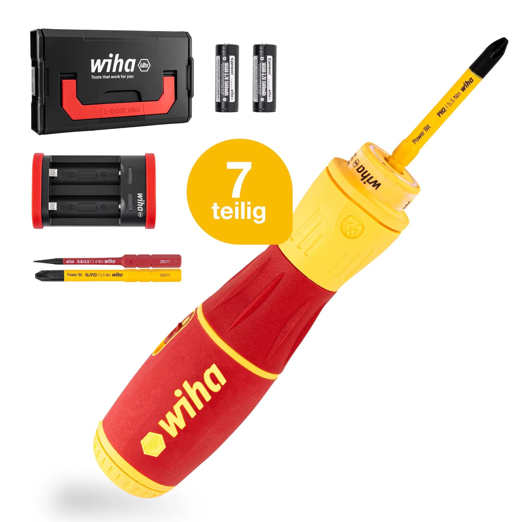 Wiha E-Schraubendreher speedE® II electric 7-tlg mit slimBits, Batterien und USB-Ladegerät in L-Boxx