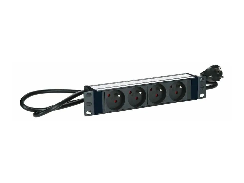 Lanview Steckdosenleiste (Rack - einbaufähig) - 4-way, aluminum finish - 3500 Watt - Eingabe, Eingang Typ E - Ausgangsanschlüsse: 6 (4 x Stecker Typ E)