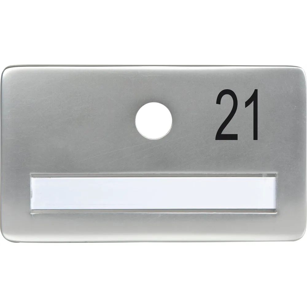 SOLIDO Namensschild ohne Spion, Bohrung ø 14, Alu silber eloxiert, Gravur Nr. 21