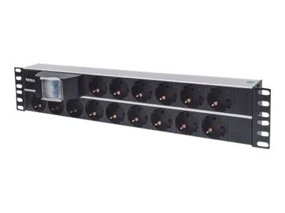 Intellinet 19" 2U Rackmount 15-Way Power Strip - German Type", With Double Air Switch, 3m Power Cord - Steckdosenleiste (Rack - einbaufähig)