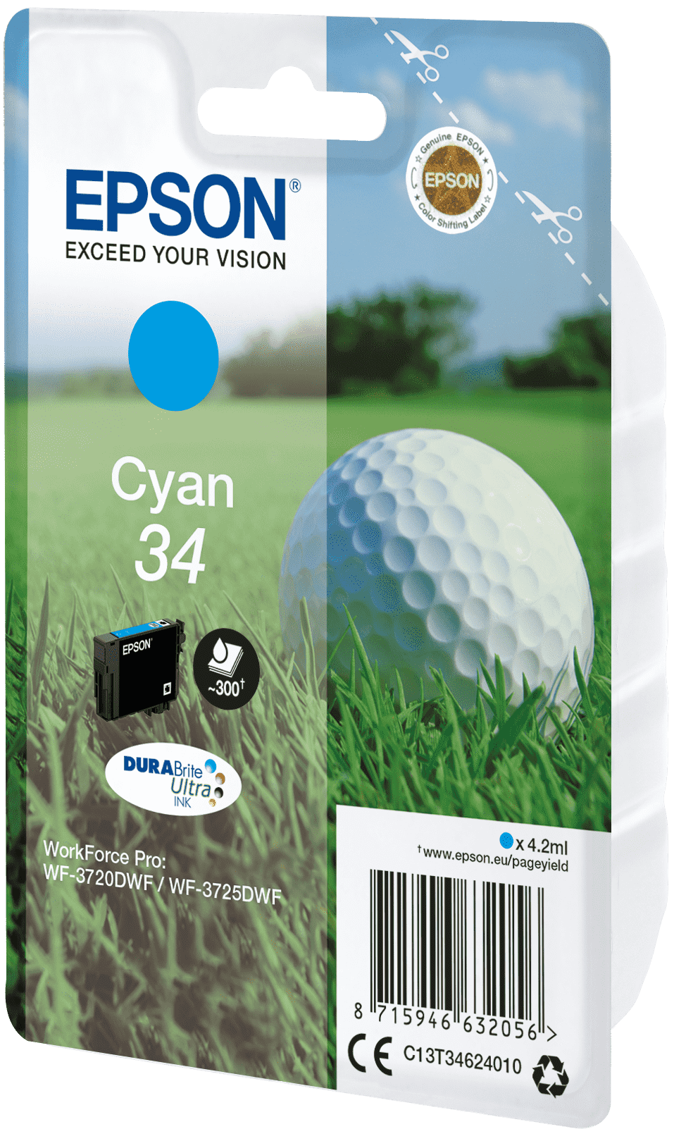 Epson 34 Tinte Golfball Singe, Standard, cyan