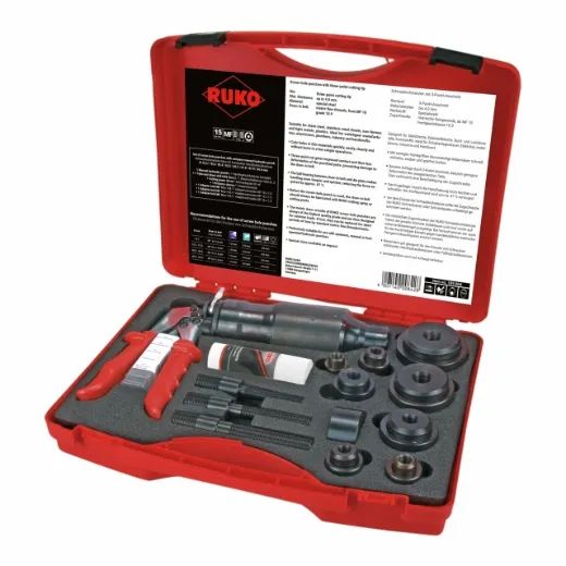 RUKO Schraublochstanzen-Satz mit kompakter Handhydraulikstanze