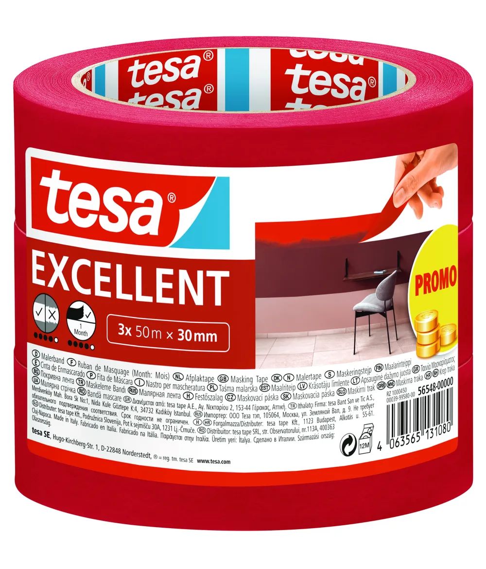tesa® Malerkrepp Excellent – 3er-Pack – zum Abkleben bei Malerarbeiten