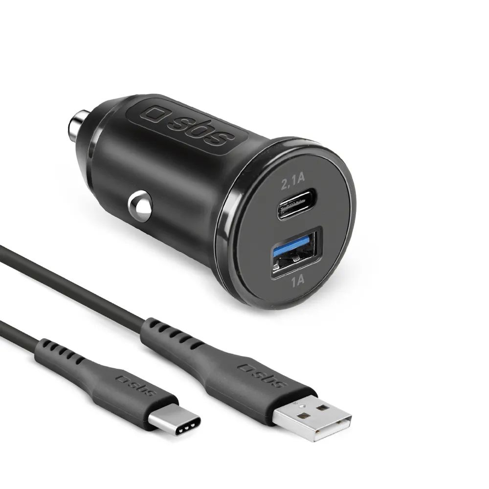 SBS KFZ Lader, 2x USB-A, 10W, inkl. 1m USB-C-Kabel