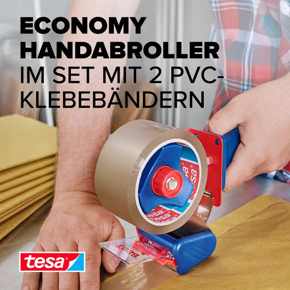 Tesa pack 2 Rollen PVC 66m 50mm+ Handabroller