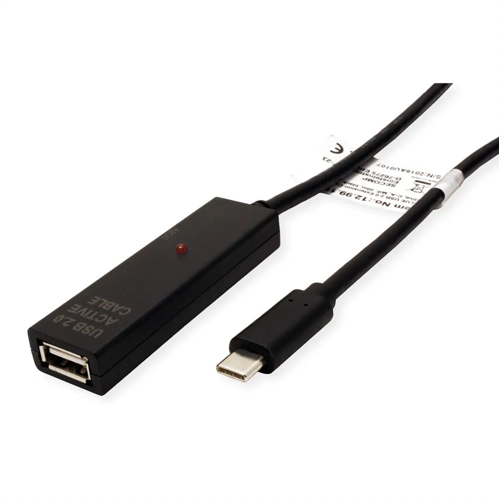 VALUE USB 2.0 Verlängerung, aktiv, mit Repeater, A-C, schwarz, 15 m