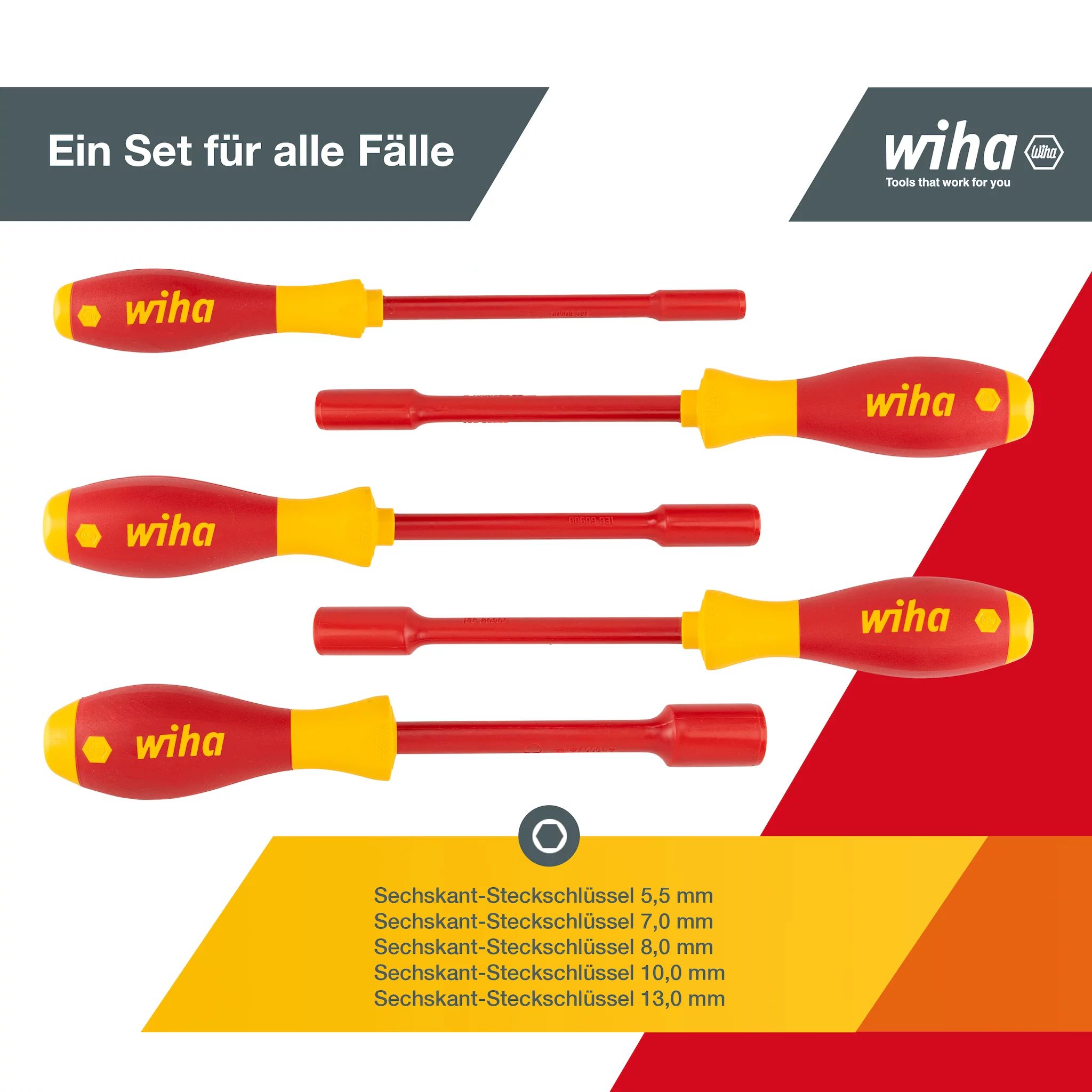 Wiha Schraubendreher Set SoftFinish® electric Sechskant-Steckschlüssel, 5-tlg.