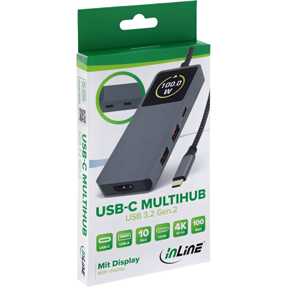 InLine USB 3.2 Gen.2 Hub - 3x USB-C - 2x USB-A - HDMI 4K - PD 100 W - Display - grau