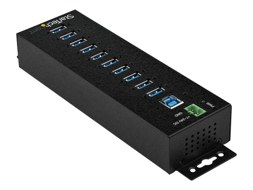 StarTech.com HB30A10AME USB 3.0 Hub (10-Port, Din-Rail, Industrielle Anwendung, externes Netzteil, Uberspannungsschutz, ESD, 350 W, 15 kV)