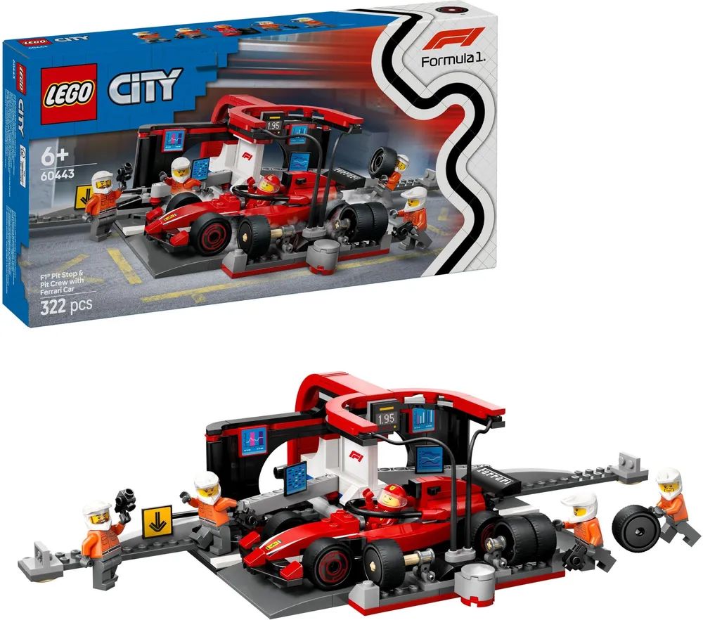 LEGO 60443 City F1 Boxenstopp mit Boxencrew und Ferrari Flitzer