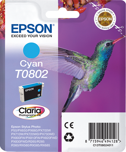 Epson T0802 Tinte Kolibri, Single, Sta., cyan