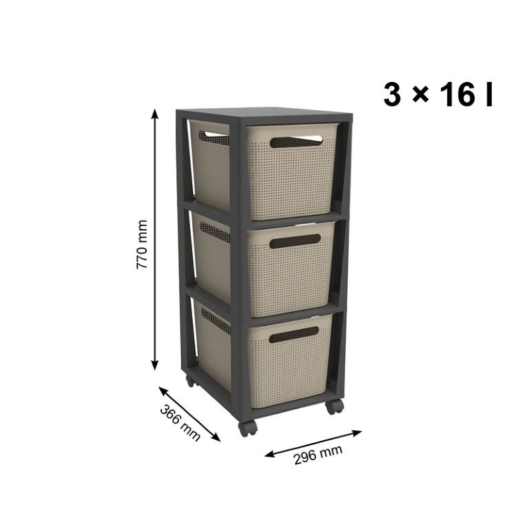 Rotho Tower 3 x 16 l BRISEN mit Rollen