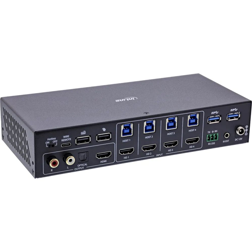 InLine KVM Switch - 4-fach - HDMI - 4K60Hz - Multiviewer - USB Hub - schwarz