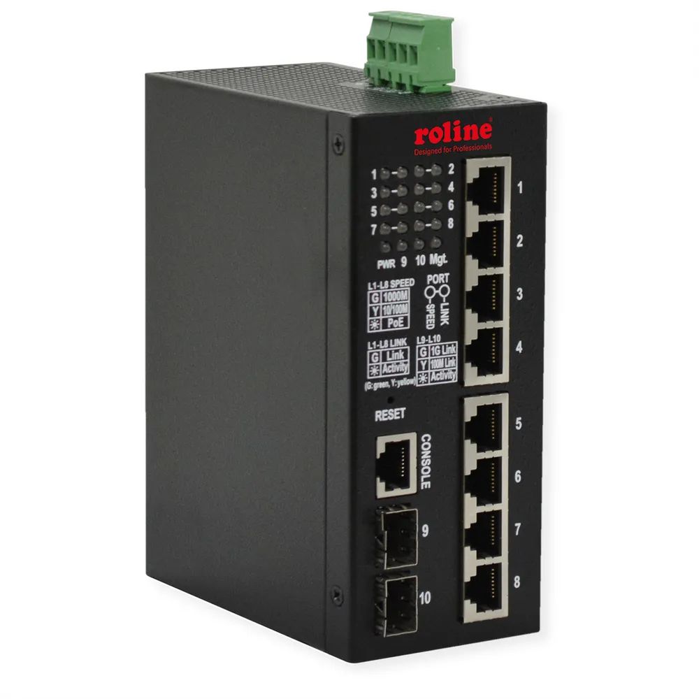 ROLINE Industrial Gigabit Switch, 10 Ports, PoE+, Smart Managed, 240W