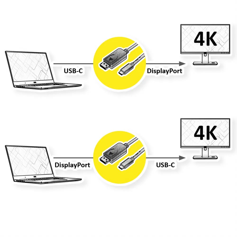 ROLINE USB Typ C - DisplayPort, v1.2, bidirektionales Adapterkabel, ST/ST, 2 m