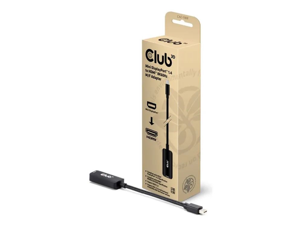 Club 3D CAC-1188 - Adapterkabel - Mini DisplayPort männlich zu HDMI weiblich - 9 cm - aktiv, unterstützt 8K 60 Hz (7680 x 4320)