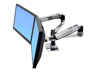 Ergotron LX Dual Side-by-Side Arm - Befestigungskit (Spannbefestigung für Tisch, Tischplattenbohrung, Stange, 2 Gelenkarme, 2 Erweiterungsklammern, T-Halterung, Basis)