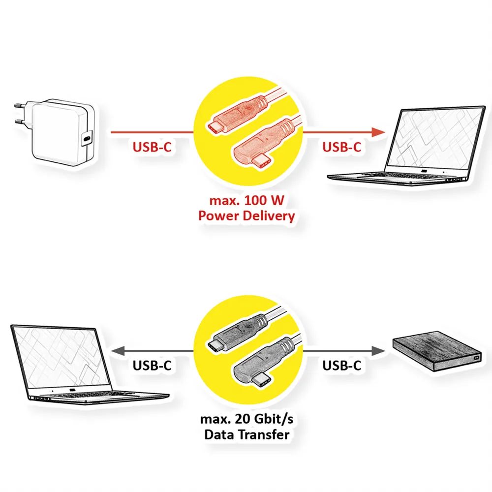 ROLINE USB 3.2 Gen 2x2 Kabel, C-C, ST/ST, 4K UHD-1, 20Gbit/s, Emark, 100W, gewinkelt, schwarz, 1 m