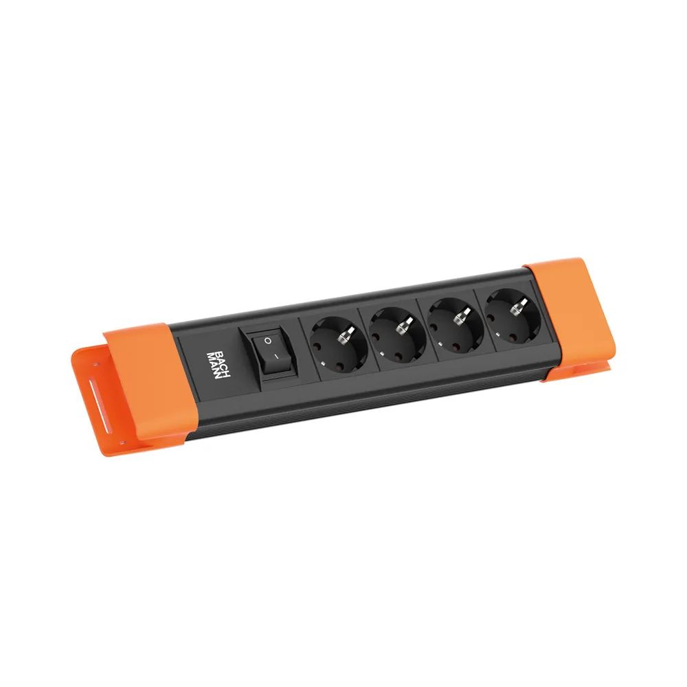 BACHMANN CONNECTUS 4xCEE7/3, 1xSchalter 2,0m CEE7/7 Schwarz/Orange