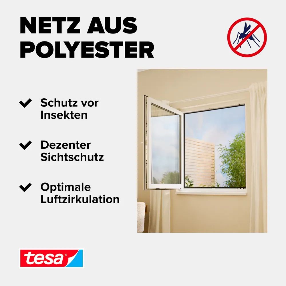 tesa® Insect Stop Standard 3er-Pack 1,30 × 1,50 m – weiß – Fliegengitter / Insektenschutz für Fenste