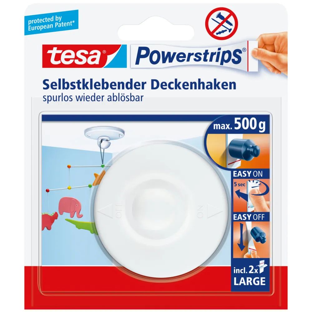 Tesa Powerstrips - Indoor - Universalhaken - Weiß - Kunststoff - Klebestreifen - 0,5 kg