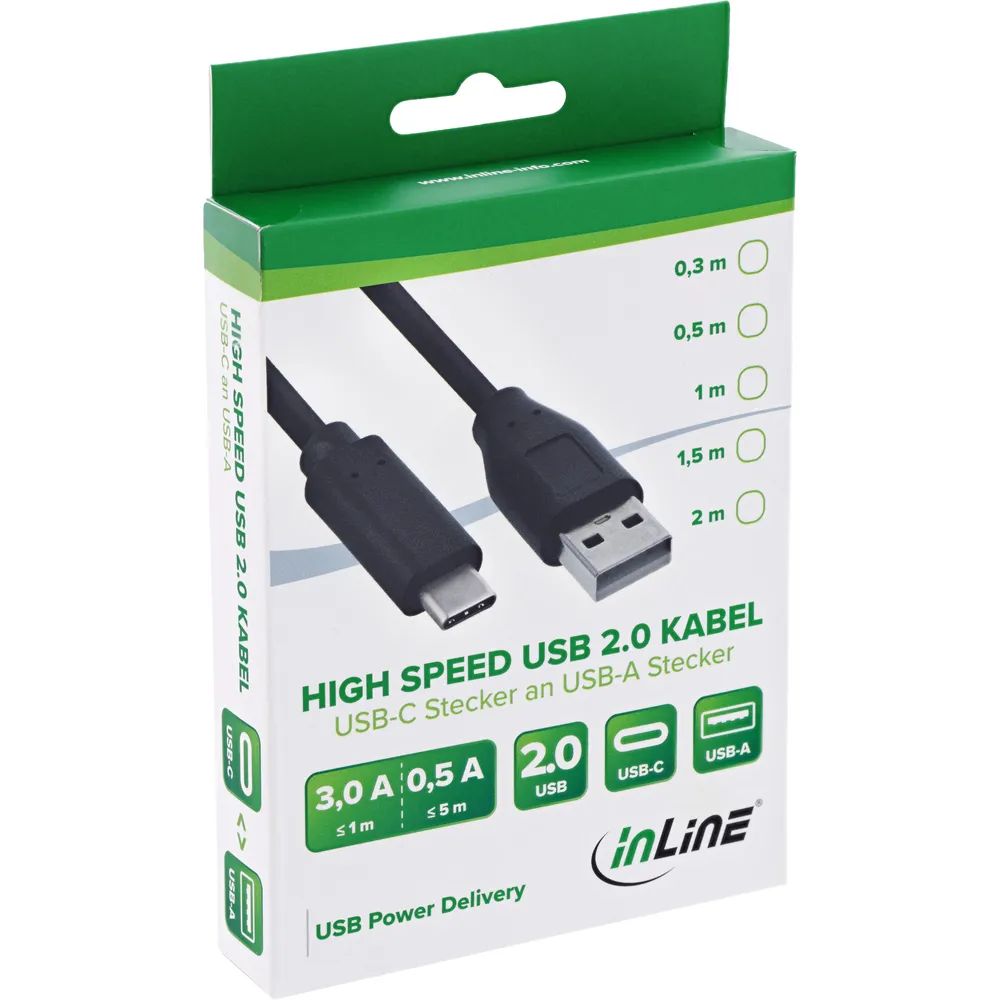 InLine USB 2.0 Kabel - USB-C Stecker an A Stecker - schwarz - 1,5m