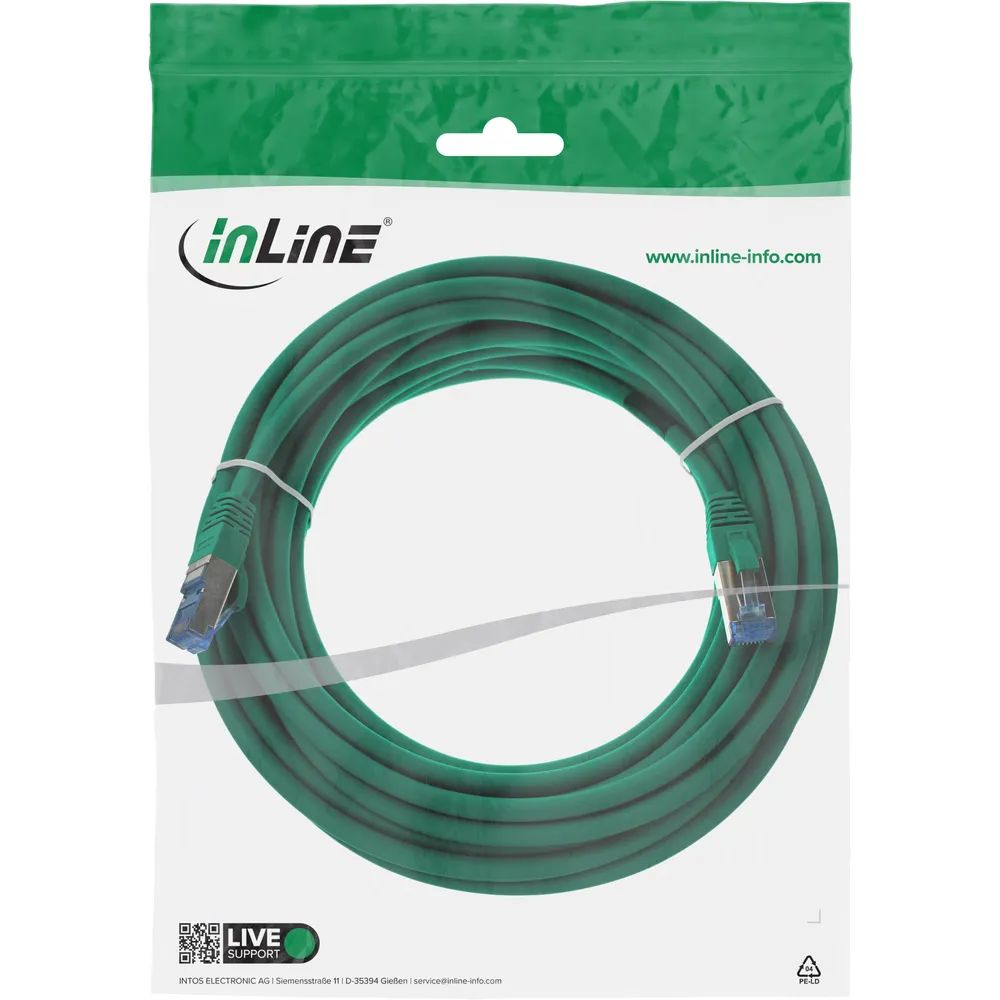 InLine Patchkabel - S/FTP (PiMf) - Cat.6A - halogenfrei - grün - 5m